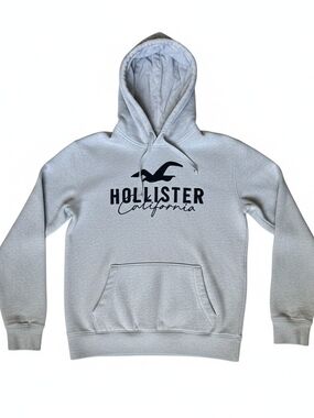 Hollister California Pullover Hoodie Gray Fleece Logo Sweatshirt Men's Medium